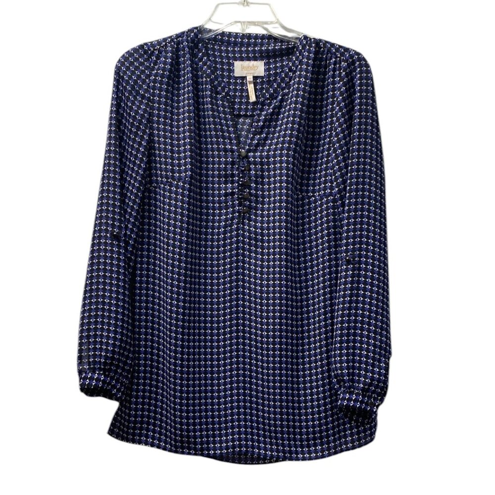 Women's Blouse from Laundry, by Shelli Segal, XS, Blue/white, long-sleeves